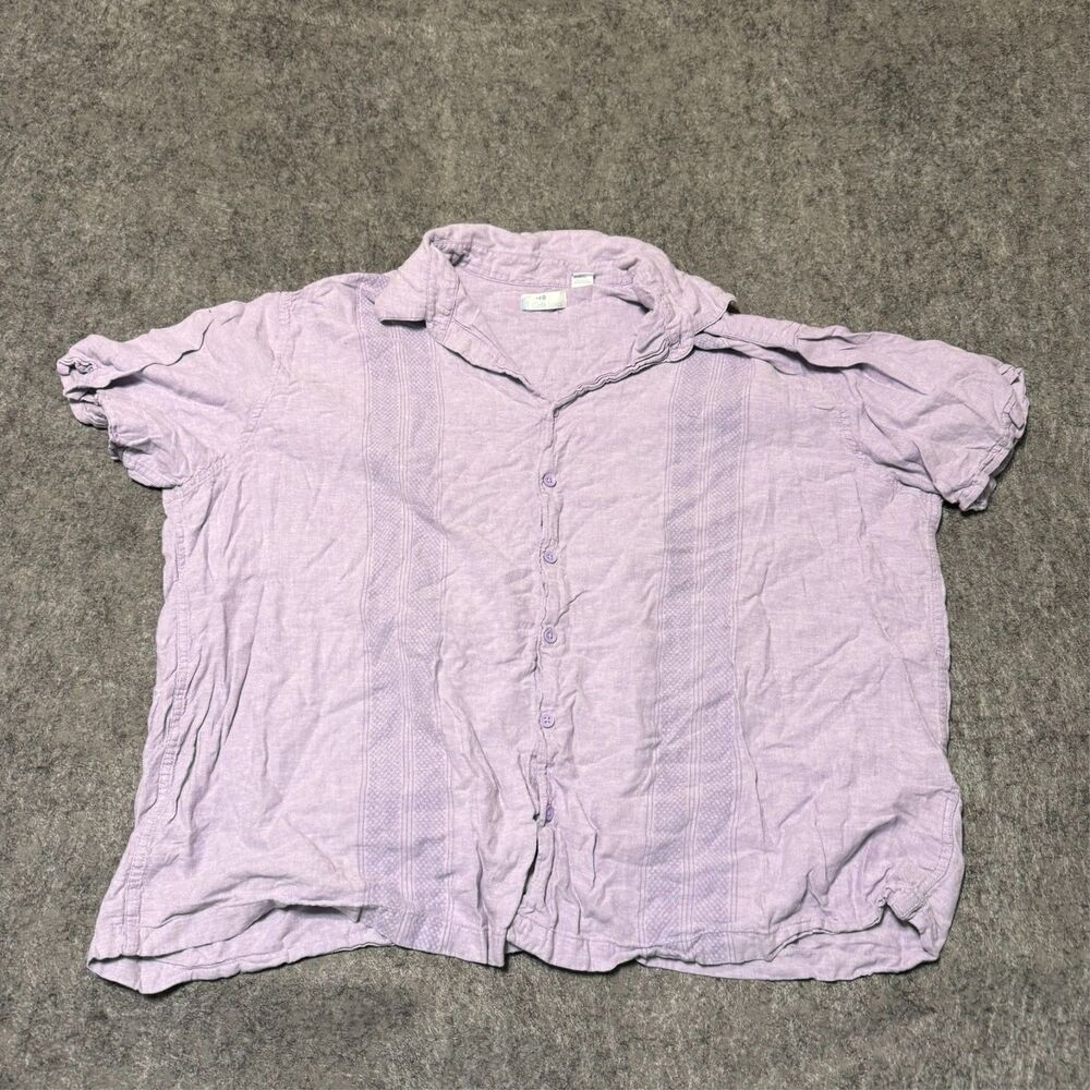 Cafe Luna Mens Shirt Size 2XL Purple Linen Blend Short Sleeve Button Up